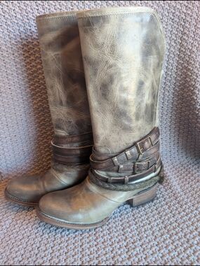 Freebird By Steven Drove- Distressed Grey Mid-Calf Leather Riding Boots